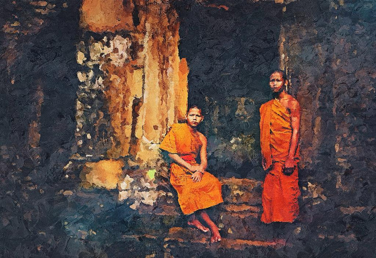 The Two Monks (PRT_221) - Canvas Art Print - 28in X 19in