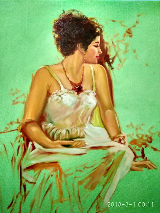 The Lady  (ART_4397_26960) - Handpainted Art Painting - 36in X 48in