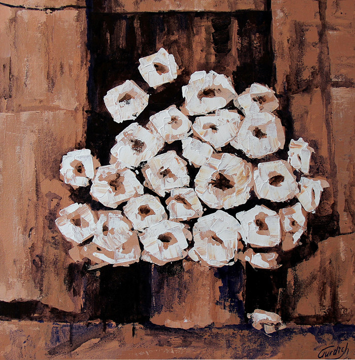The White Flowers (ART_2571_20512) - Handpainted Art Painting - 18in X 18in