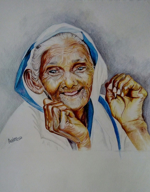 Old Women (ART_4032_26981) - Handpainted Art Painting - 8in X 12in