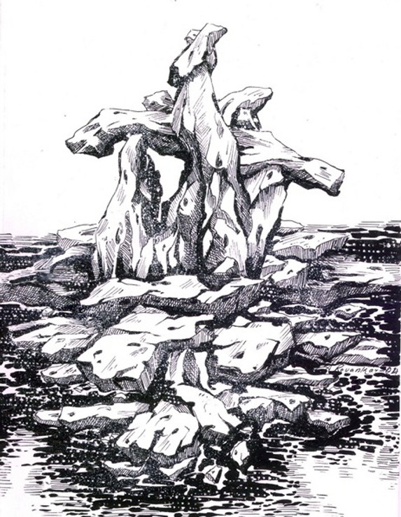 Rockscape 4 - 9in X 12in,ART_AKRR04_0912,Ink Colors,Artist Ashok Revankar,Rockscape paintings - Buy painting online in india