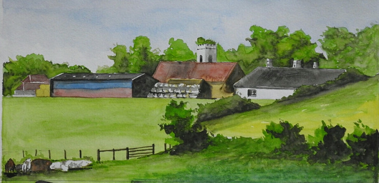 Farm house (ART_4354_27010) - Handpainted Art Painting - 12in X 5in