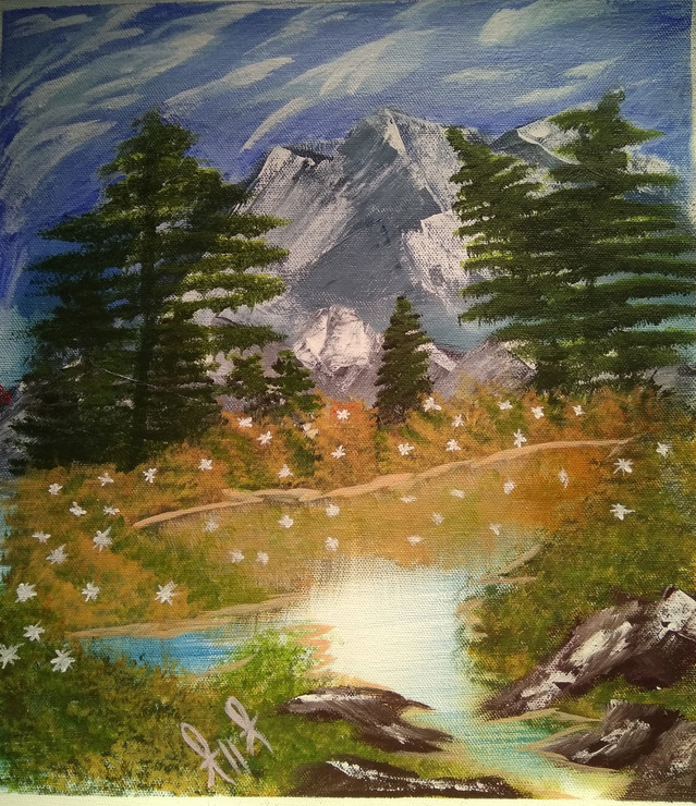 Ice mountains with lake (ART_4112_26834) - Handpainted Art Painting - 14in X 18in