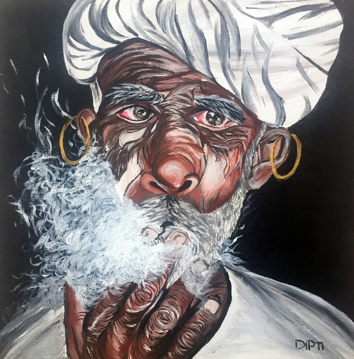 Old Man (ART_4349_27112) - Handpainted Art Painting - 12in X 12in (Framed)