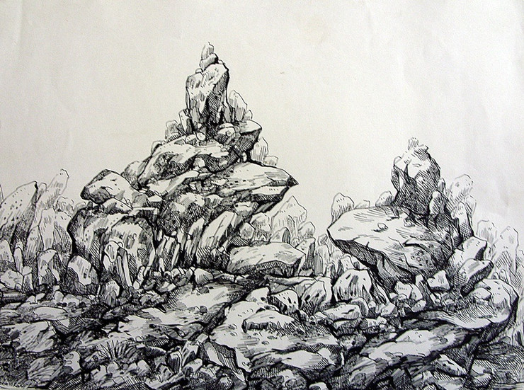 Rockscape 17 - 12in X 09in,ART_AKRR17_1209,Ink Colors,Artist Ashok Revankar,Rockscape paintings,Rocks Paintings,Art of rocks - Buy painting online in india