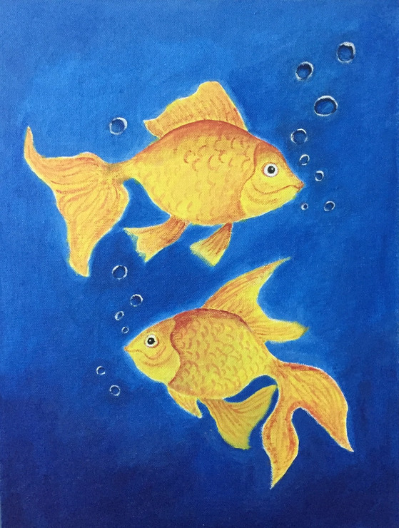 Lucky Gold Fishes (ART_3289_27421) - Handpainted Art Painting - 12in X 16in