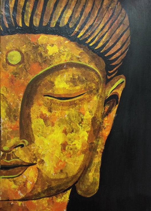 Lord buddha (ART_4493_27335) - Handpainted Art Painting - 18in X 12in