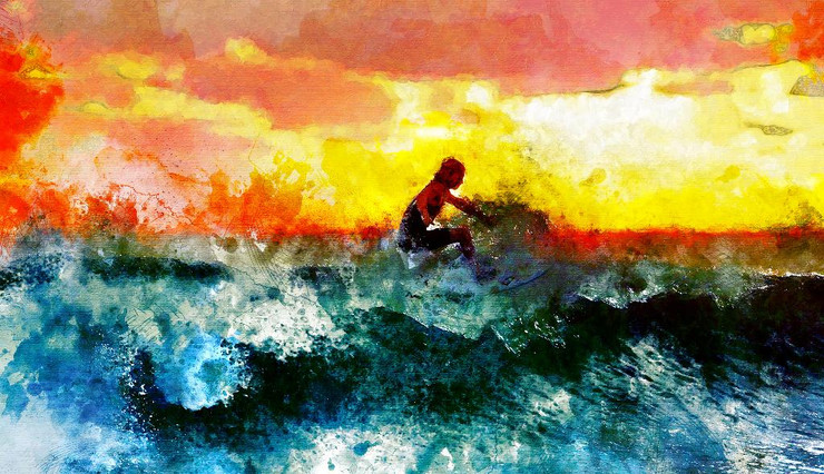 Hit The Waves (PRT_373) - Canvas Art Print - 33in X 19in