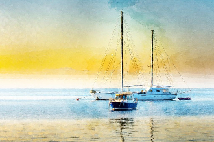 Boat At Sea (PRT_399) - Canvas Art Print - 32in X 21in