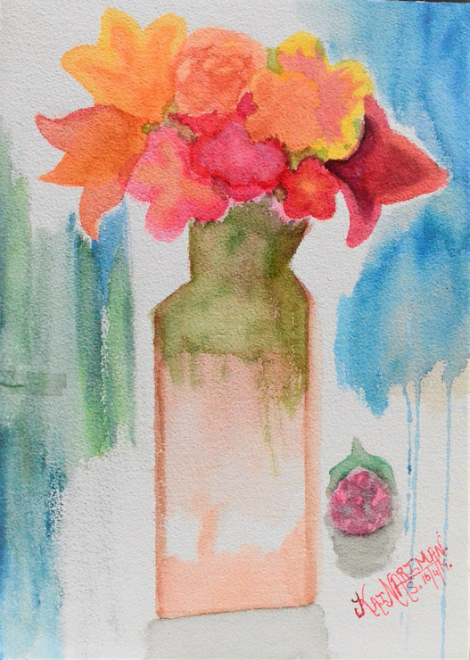 Flowers in a Vase (ART_4574_27658) - Handpainted Art Painting - 10in X 14in