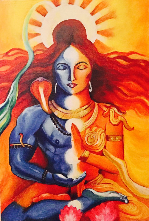Lord shiva-Ardhnarishwar Painting (ART_4218_26697) - Handpainted Art Painting - 15in X 22in