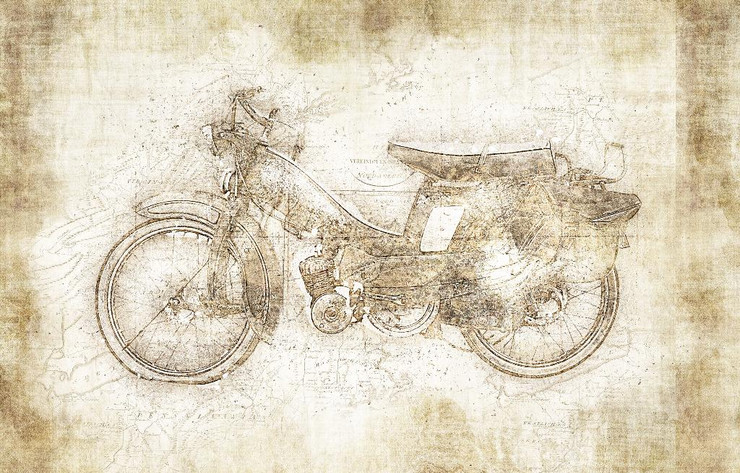 Vintage French Moped (PRT_454) - Canvas Art Print - 33in X 21in