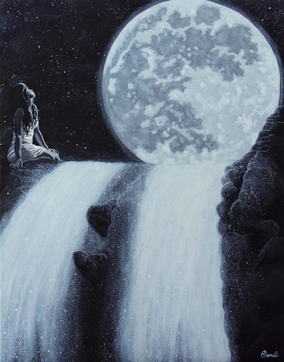 Moon Child (ART_390_20120) - Handpainted Art Painting - 14in X 18in