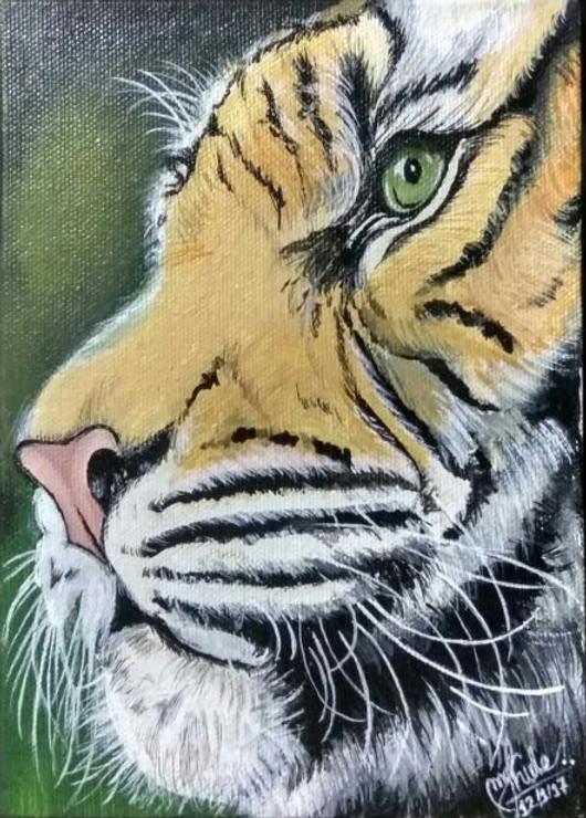 Tiger Face (ART_2979_20636) - Handpainted Art Painting - 12in X 16in