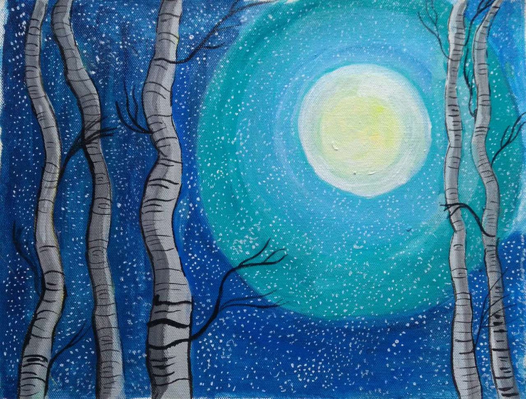 THE MOONLIT NIGHT (ART_2419_28160) - Handpainted Art Painting - 16in X 12in