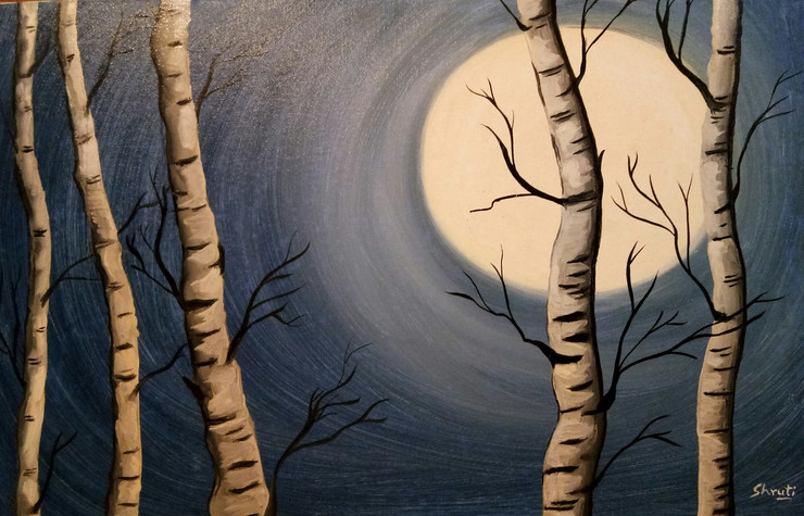 Woods by the Night (ART_2722_20588) - Handpainted Art Painting - 30in X 20in (Framed)