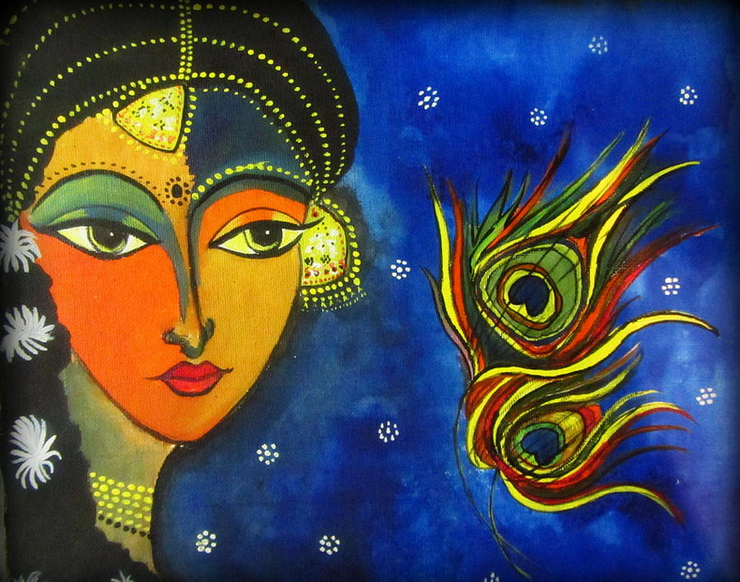 Radha - 24in X  18in (Canvas Board),ART_RIAA14_2418,Acrylic Colors,Artist RAJNI AYAPILLA ,Museum Quality - 100% Handpainted,Radha - Buy Online painting in India