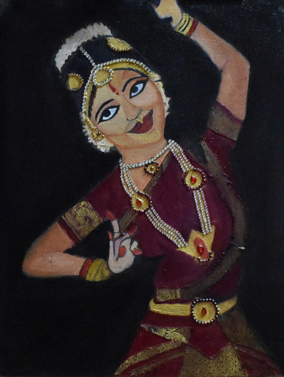 Bharatanatyam  dancing  girl  (ART_4292_28386) - Handpainted Art Painting - 14in X 18in