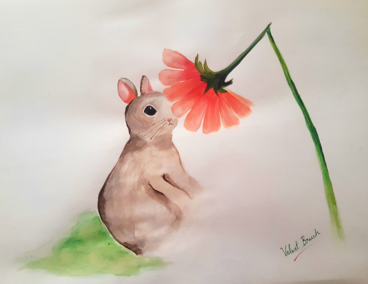 Bunny (ART_3983_28392) - Handpainted Art Painting - 16in X 12in