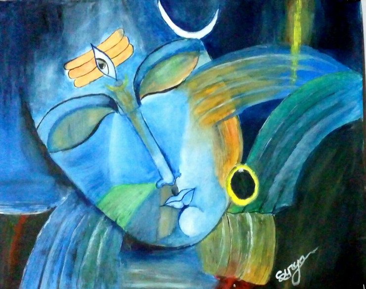 Loard Shiva (ART_3389_28365) - Handpainted Art Painting - 28in X 22in