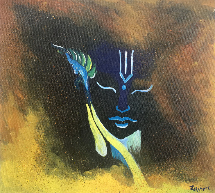 KRISHNA (ART_1734_28370) - Handpainted Art Painting - 12in X 11in