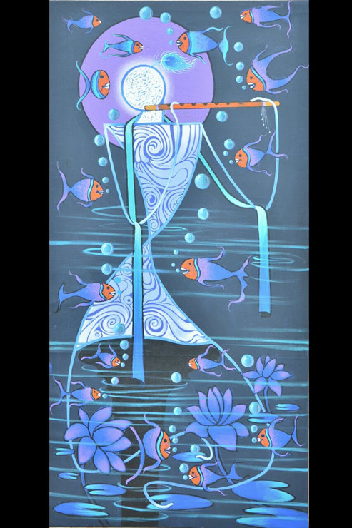 Krishna series (ART_4711_28295) - Handpainted Art Painting - 24in X 48in