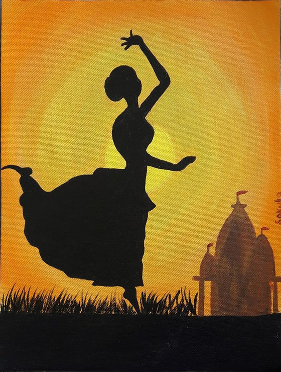 Indian dance form (ART_3869_28534) - Handpainted Art Painting - 9in X 12in