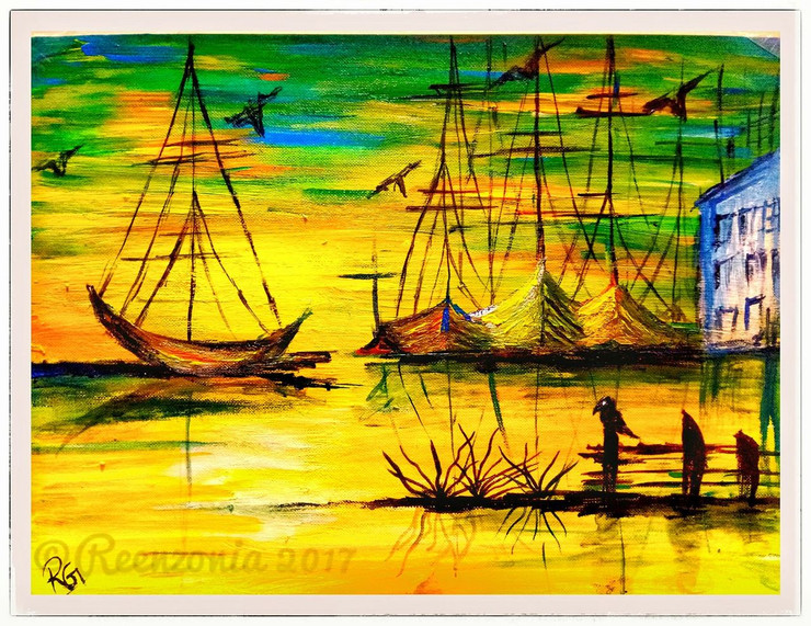Sunset Sail (ART_4796_28569) - Handpainted Art Painting - 19in X 15in
