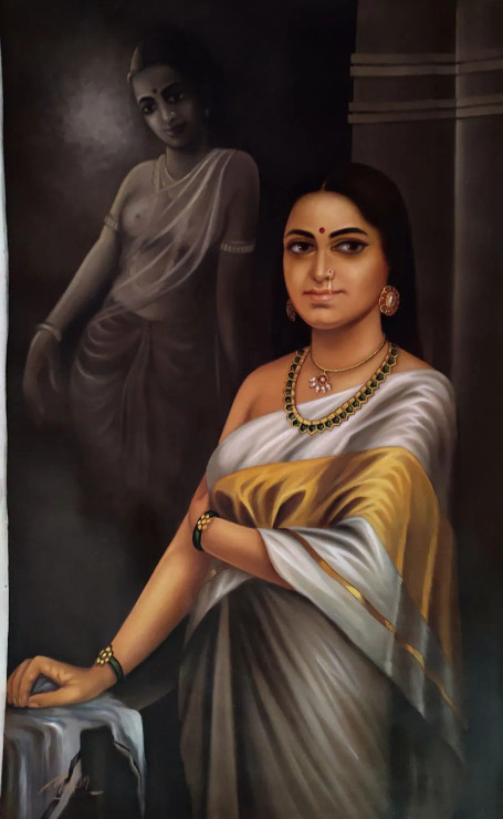 A Lady (ART_1090_28629) - Handpainted Art Painting - 21in X 35in