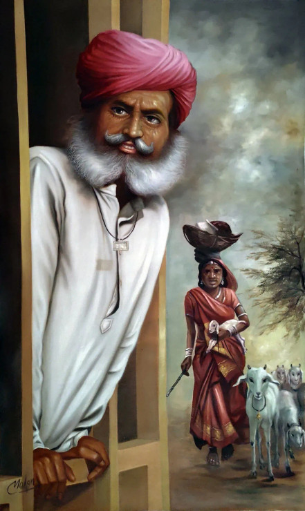 Rajasthani Man (ART_1090_28628) - Handpainted Art Painting - 24in X 36in