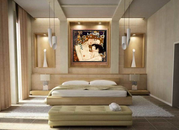 klimt05 - 24in X 24in,klimt05_2424,Oil Colors,Canvas,Lady with child,Brown Background,Mother with her children,Yellow, Brown,60X60 Size,Replicas Art Canvas Painting Buy canvas art painting online for sale by fizdi.com in India.