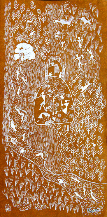 WARLI  ARTS (ART_2050_17469) - Handpainted Art Painting - 8in X 12in