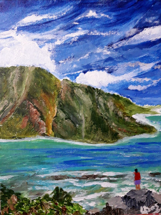 Oahu Beach (ART_3838_28698) - Handpainted Art Painting - 8in X 10in