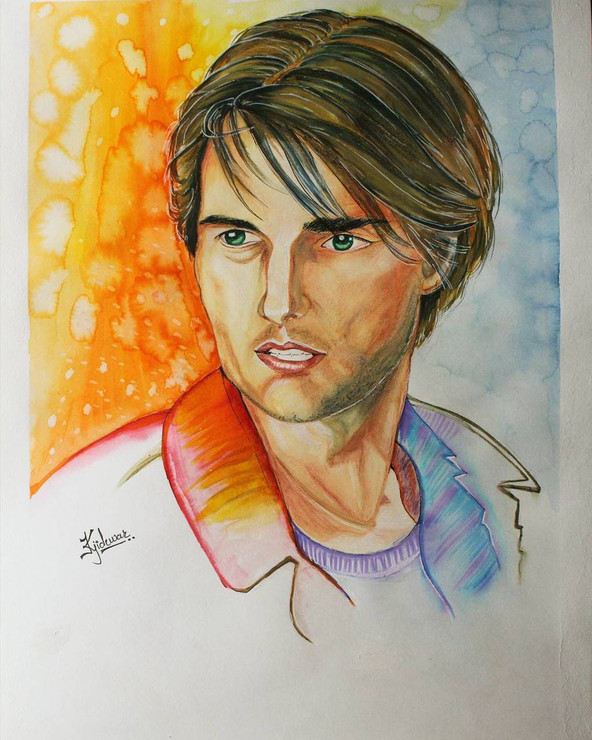 Tom Cruise (ART_4770_28792) - Handpainted Art Painting - 12in X 17in