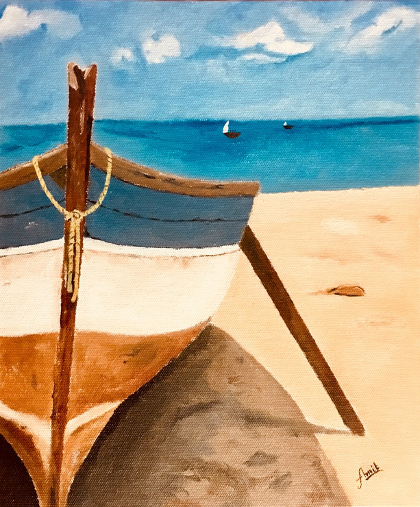 Boat (ART_4857_28868) - Handpainted Art Painting - 10in X 12in