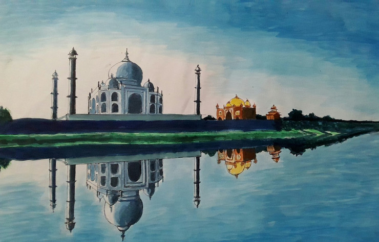 Tajmahal (ART_4892_28908) - Handpainted Art Painting - 22in X 14in