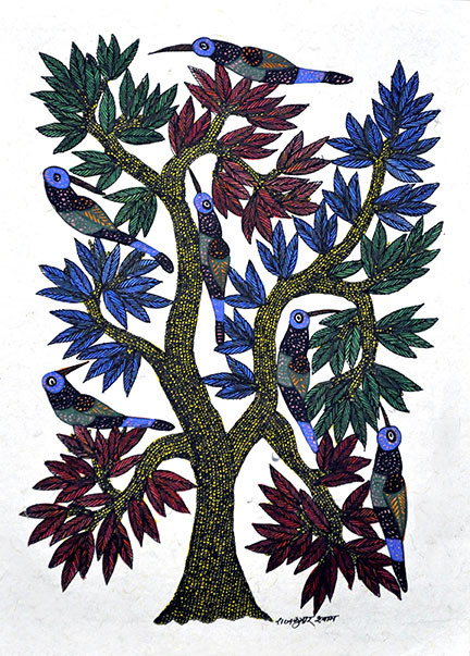 Gond Art (ART_4573_29112) - Handpainted Art Painting - 11in X 15in