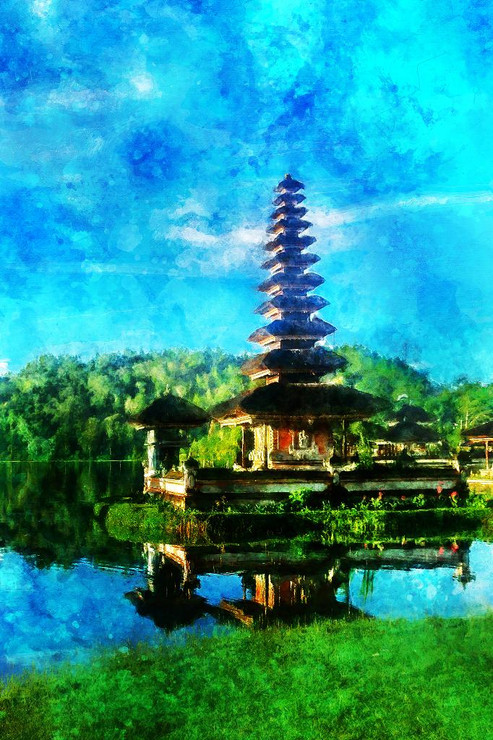 Ulun Danu Temple Bali (PRT_548) - Canvas Art Print - 21in X 32in