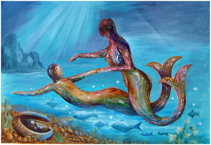 Couple - 36in X 24in ,ART_VH06_3624,Acrylic Colors,Figurative,Romance,Love at Sea,Artist Vishwanadh, Museum Quality - 100% Handpainted