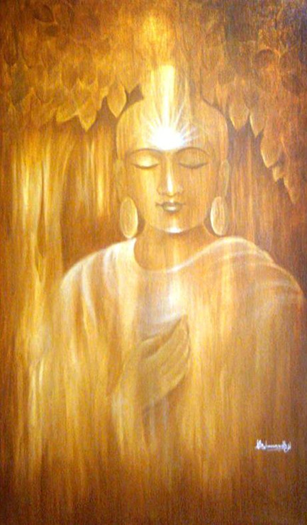 Golden Buddha - 24in X 36in ,ART_VH06_3624,Acrylic Colors,Buddha,Artist Vishwanadh, Museum Quality - 100% Handpainted