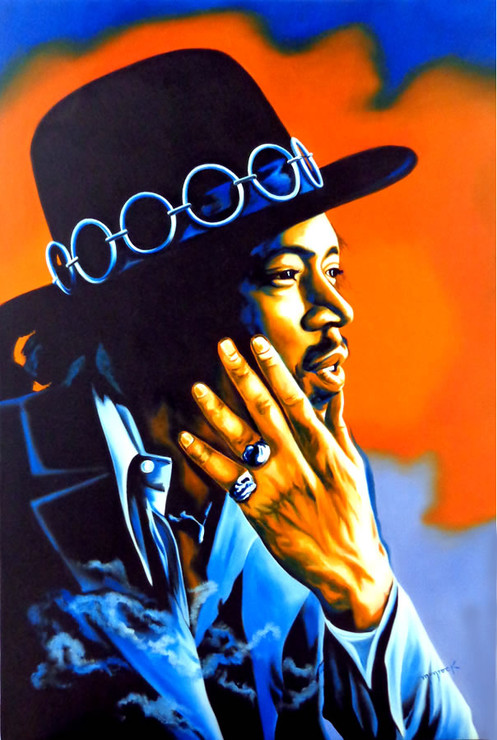 Jimi Hendrix Golden Fingers by Hector Monroy (ART_4916_28920) - Handpainted Art Painting - 27in X 40in