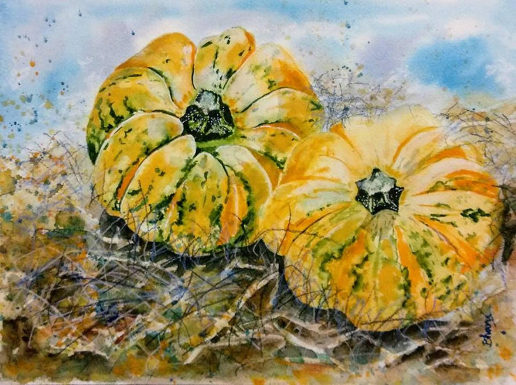 Decorative Fall Pumpkins (ART_3554_23107) - Handpainted Art Painting - 14in X 10in