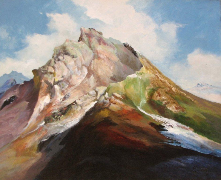 Snow Mountain by Primo Vega (ART_4916_29190) - Handpainted Art Painting - 39in X 32in