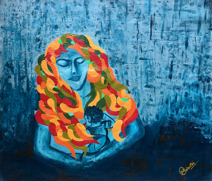 Motherly Love (ART_4440_27064) - Handpainted Art Painting - 21in X 18in