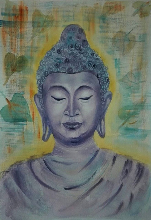Meditative Buddha (ART_3554_23111) - Handpainted Art Painting - 14in X 20in