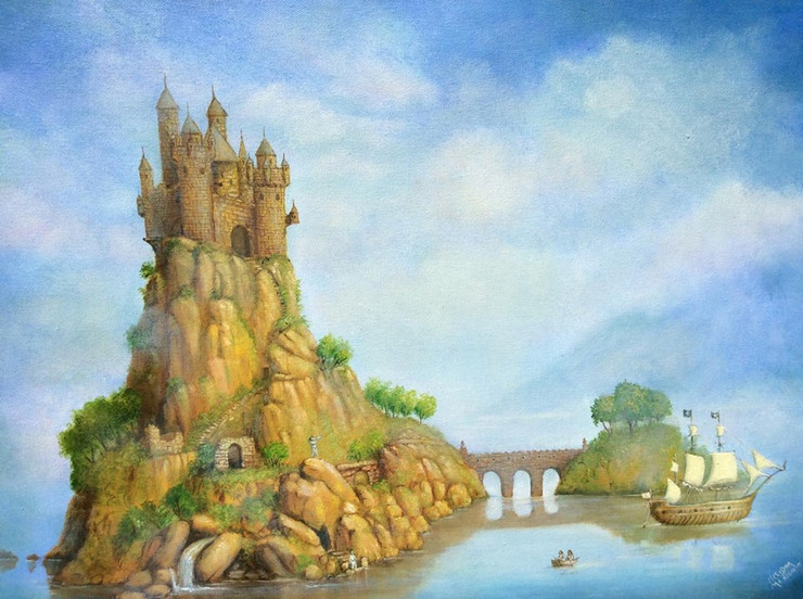 The Castle by Isis Dora (ART_4916_29369) - Handpainted Art Painting - 28in X 20in