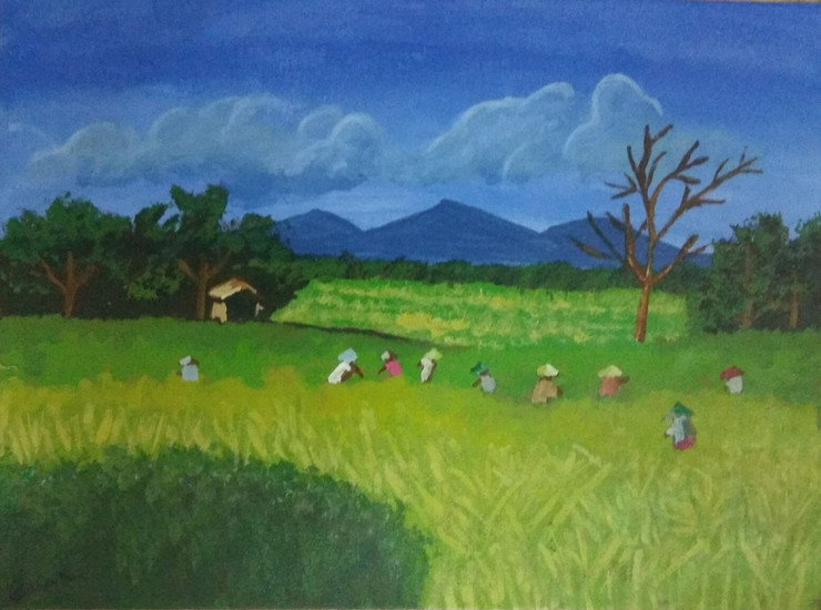 Food providers-painting of farmers in acrylics (ART_5017_29346) - Handpainted Art Painting - 16in X 12in