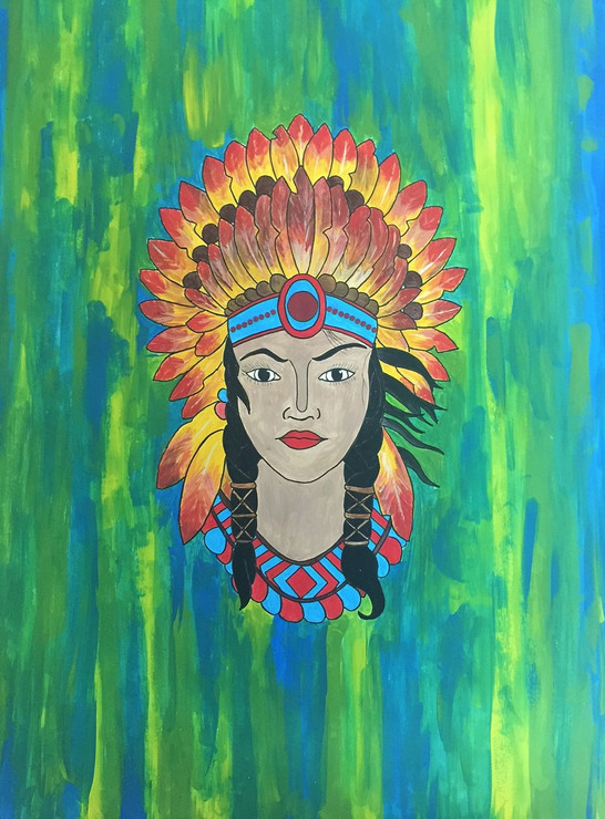 Native American Woman (ART_4633_29289) - Handpainted Art Painting - 17in X 23in