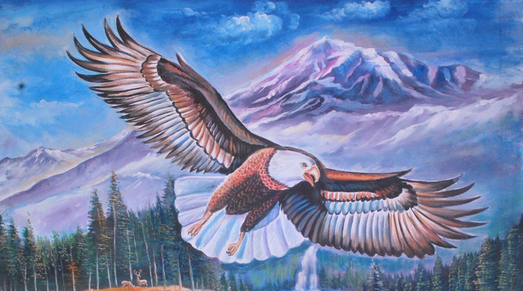 Eagle (ART_5073_29708) - Handpainted Art Painting - 24in X 16in (Framed)