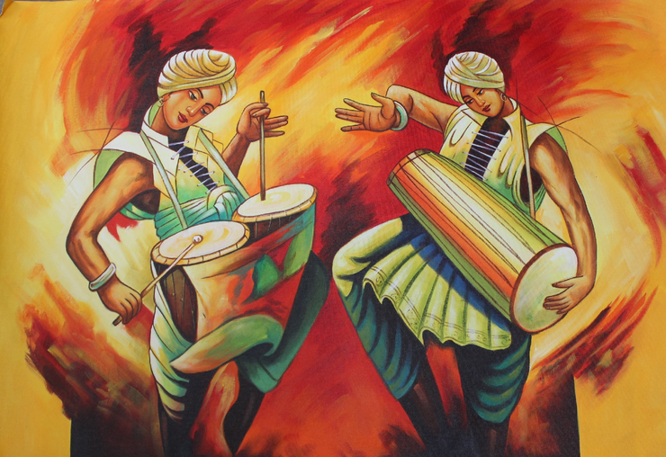 Enthusiasts Dancing Figure-  Musical Figures (ART_3319_29683) - Handpainted Art Painting - 36in X 24in